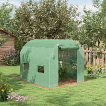 Outsunny 2.5 x 2m Walk-In Polytunnel Greenhouse with Roll Up Door Windows Green