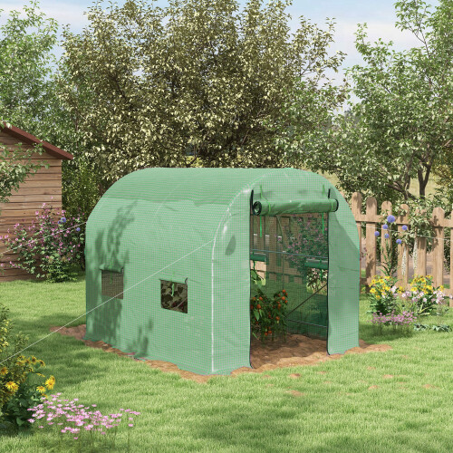Outsunny Outsunny 2.5 x 2m Walk-In Polytunnel Greenhouse with Roll Up Door Windows Green