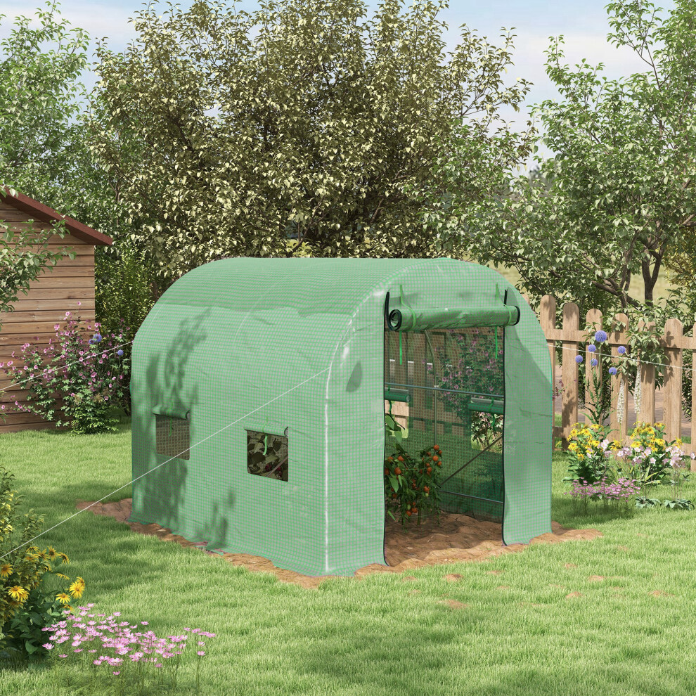 Outsunny Walk In Polytunnel Greenhouse - 6.5 x 8.2ft - Green Plastic - Image 4