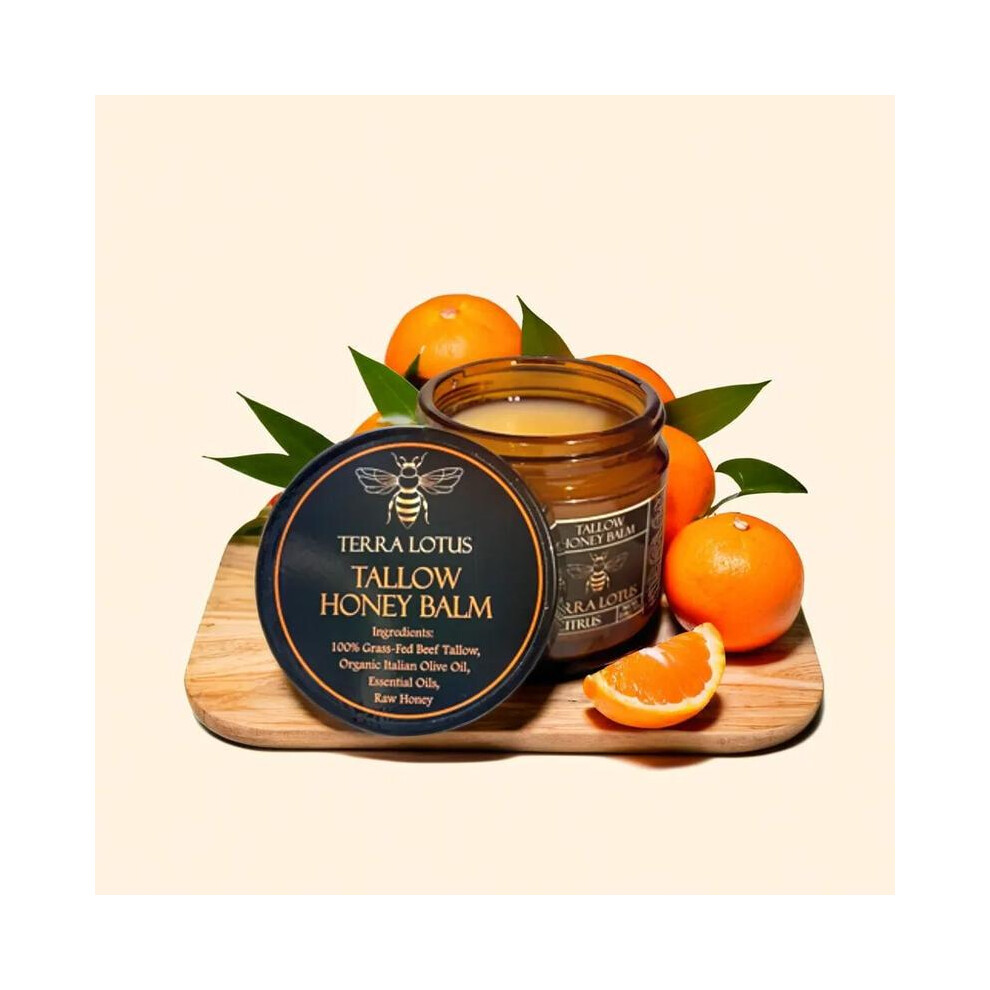 (Citrus) Organic Grass-Fed Beef Tallow Balm with Raw Honey - Moisturizing Cream for Soft, Smooth Skin - Handmade All-Natural Moisturizer - Radiant Skin
