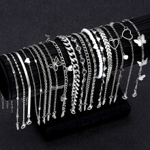 (AY6177702HB) 20 Pcs/Set Fashion Metal Butterfly Heart Pendant Anklets Set Bohemia Vintage Pearl Bracelet