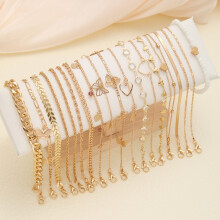 (AY6177701HB) 20 Pcs/Set Fashion Metal Butterfly Heart Pendant Anklets Set Bohemia Vintage Pearl Bracelet