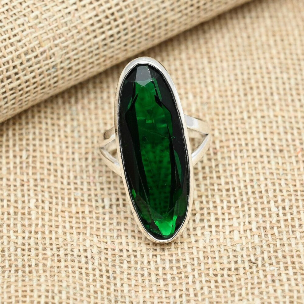 (vert, 5) Bague cadeau en argent sterling 925 massif avec pierre précieuse diopside chromée faite à la main