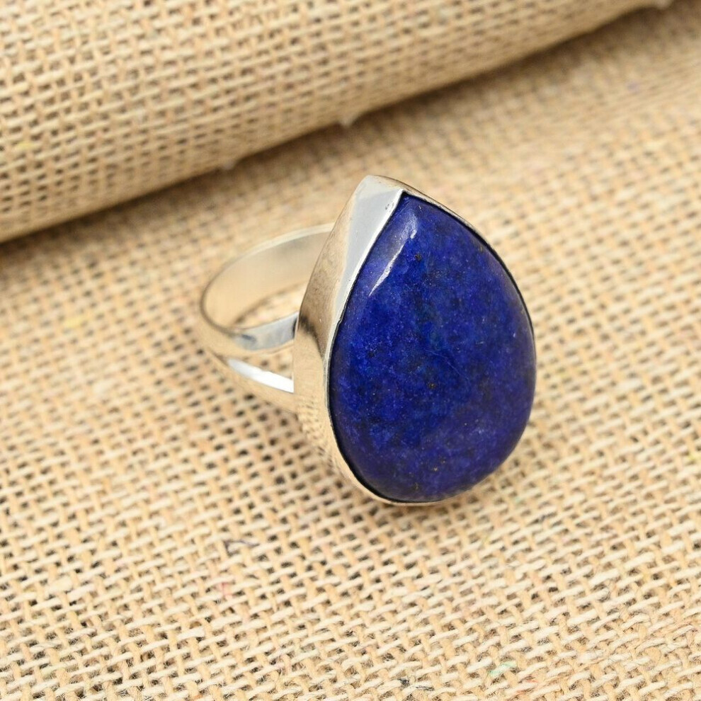 (Bleu, 9) Bague en argent sterling 925 avec pierres précieuses lapis-lazuli faites à la main pour Noël