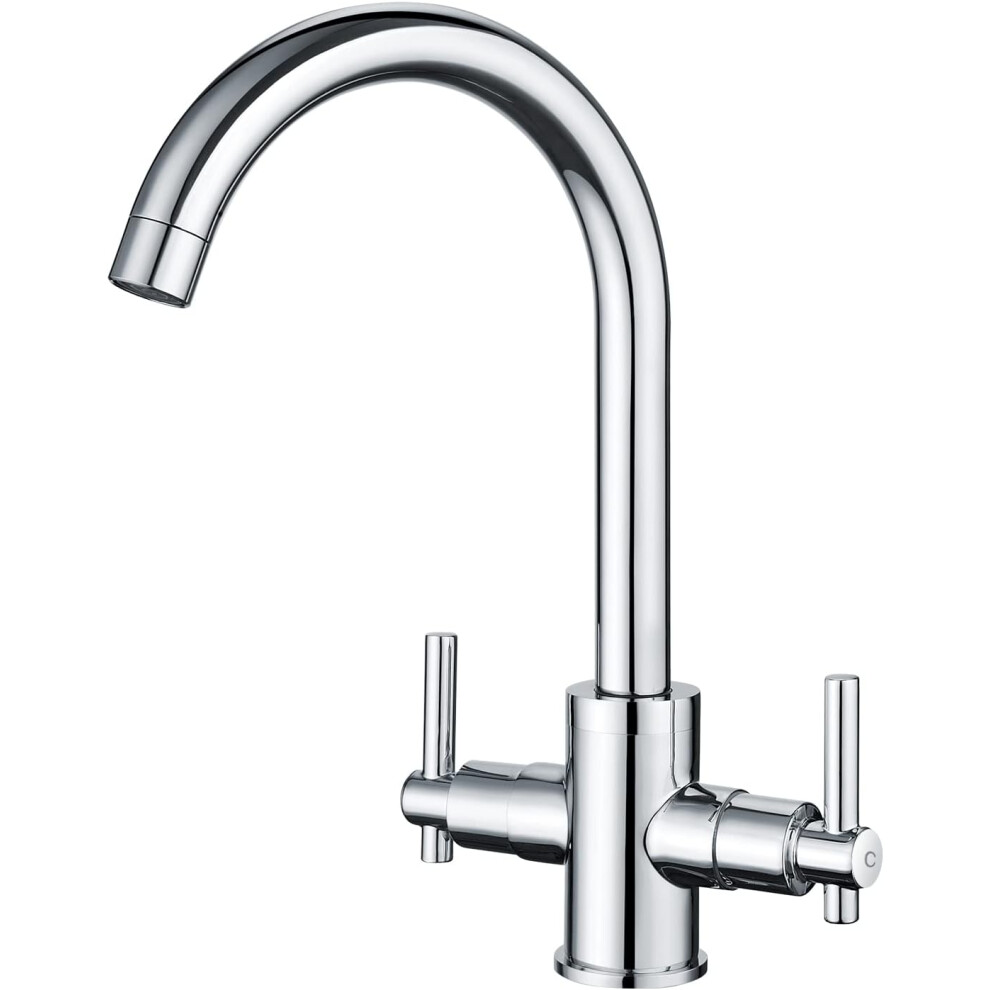 (Chrome) Kitchen Taps Dual Lever Sink Mixer Taps Traditional Monobloc Mixer Taps for Kitchen Sink 1 Hole Swivel Spout Chrome Double Handles Kitchen Faucet