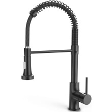(Matte Black) Black kitchen faucet mixer with pull-out sprayer high arc single handle spring, kitchen faucet 360 swivel, modern stainless steel kitchen sink faucet