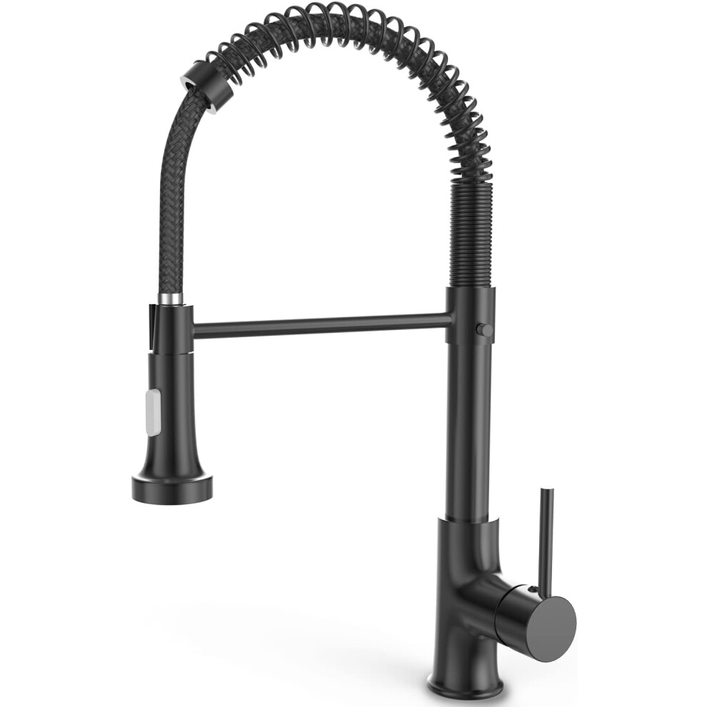 (Matte Black) Black kitchen faucet mixer with pull-out sprayer high arc single handle spring, kitchen faucet 360 swivel, modern stainless steel kitchen sink faucet