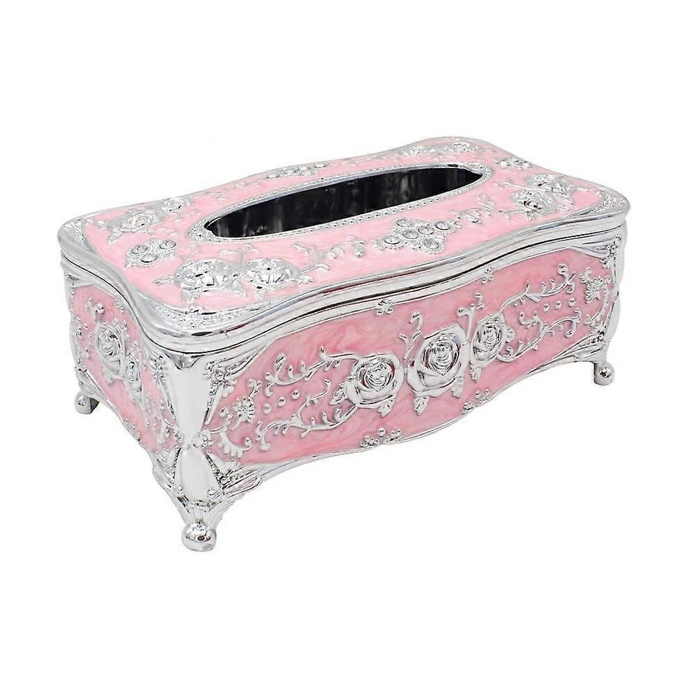 Konhill (As Show, One Size) Tissue Box Holder Rectangular For Car Kitchen Table Bedroom Bar Napkin Box Cover Silver Pink