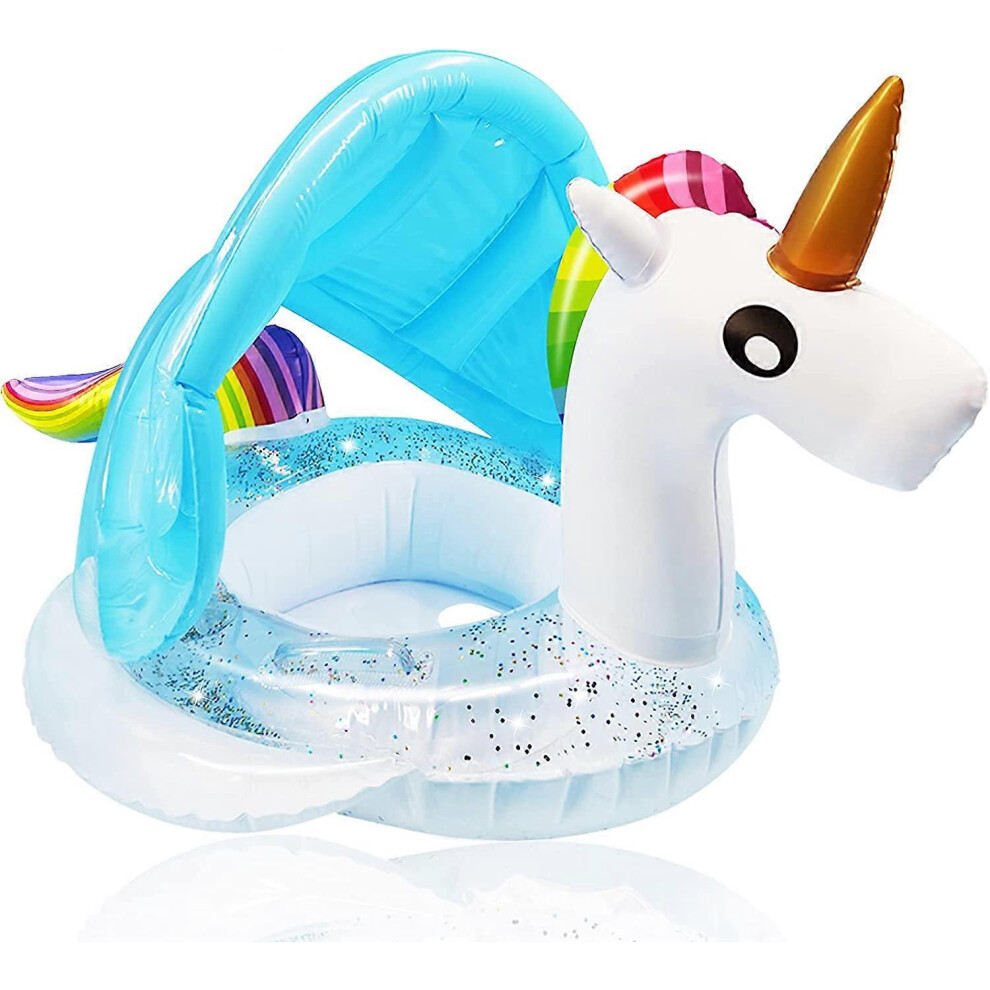 Konhill (As Show, One Size) Kids Pool Unicorn Baby Pool Float With Upf50+ Canopy, Sparkle Seat And Safety Handle, Inflatable Pool Floats For 1-3 Year Old Baby