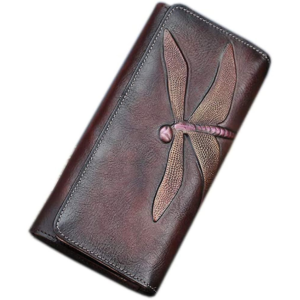Konhill (As Show, One Size) Tool Bag Women's Slim Wallets Embossed Dragonfly Handmade Leather Wallet Mobile Phone Purse Coin Purse 9630
