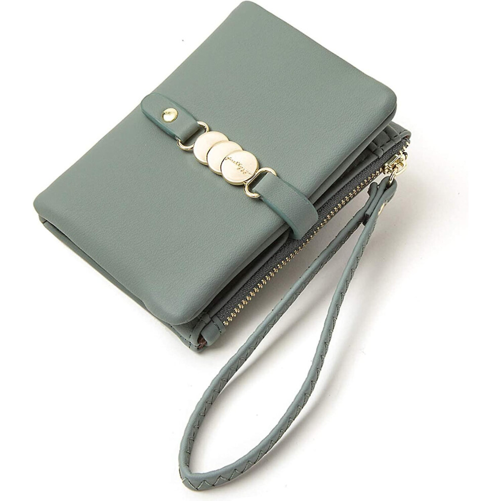 Konhill (As Show, One Size) Tool Bag Wallets For Women Small Rfid Bifold Wristlet Ladies Wallets For Coin Purse With Hand Strap Green