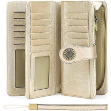 (As show, One size) Tool Bag Women's Cross-gold Wallets Genuine Leather Credit Card Holder With Large Capacity Rfid Blocking Wristband