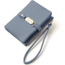 (As show, One size) Tool Bag Blue Women's Wallets Small Rfid Bifold Wristlet Ladies Wallets For Coin Purse With Wrist Strap