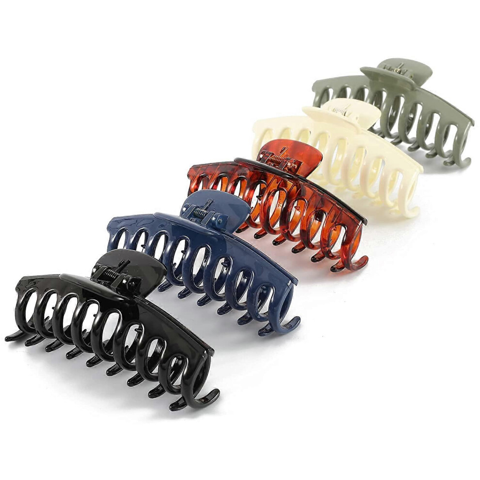 Konhill (As Show, One Size) 4.3 Inch Nonslip Large Claw Clips For Girls, Big Hair Clips For Thin Thick Hair, Strong Hold Hair Clips For Women (5 Pack)