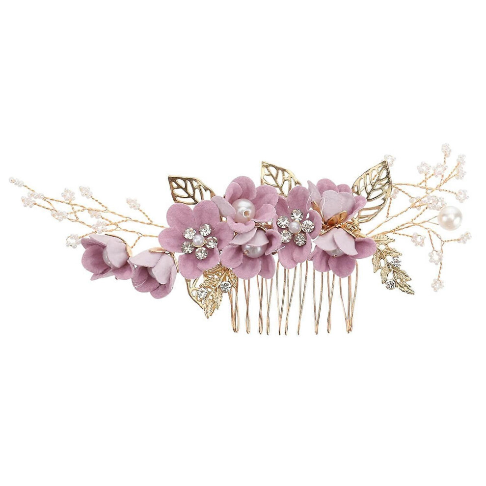 Konhill (As Show, One Size) Wedding Hair Comb Rhinestone Flower Clip Headdress Crystal Bridal Hair Accessories (Purple)