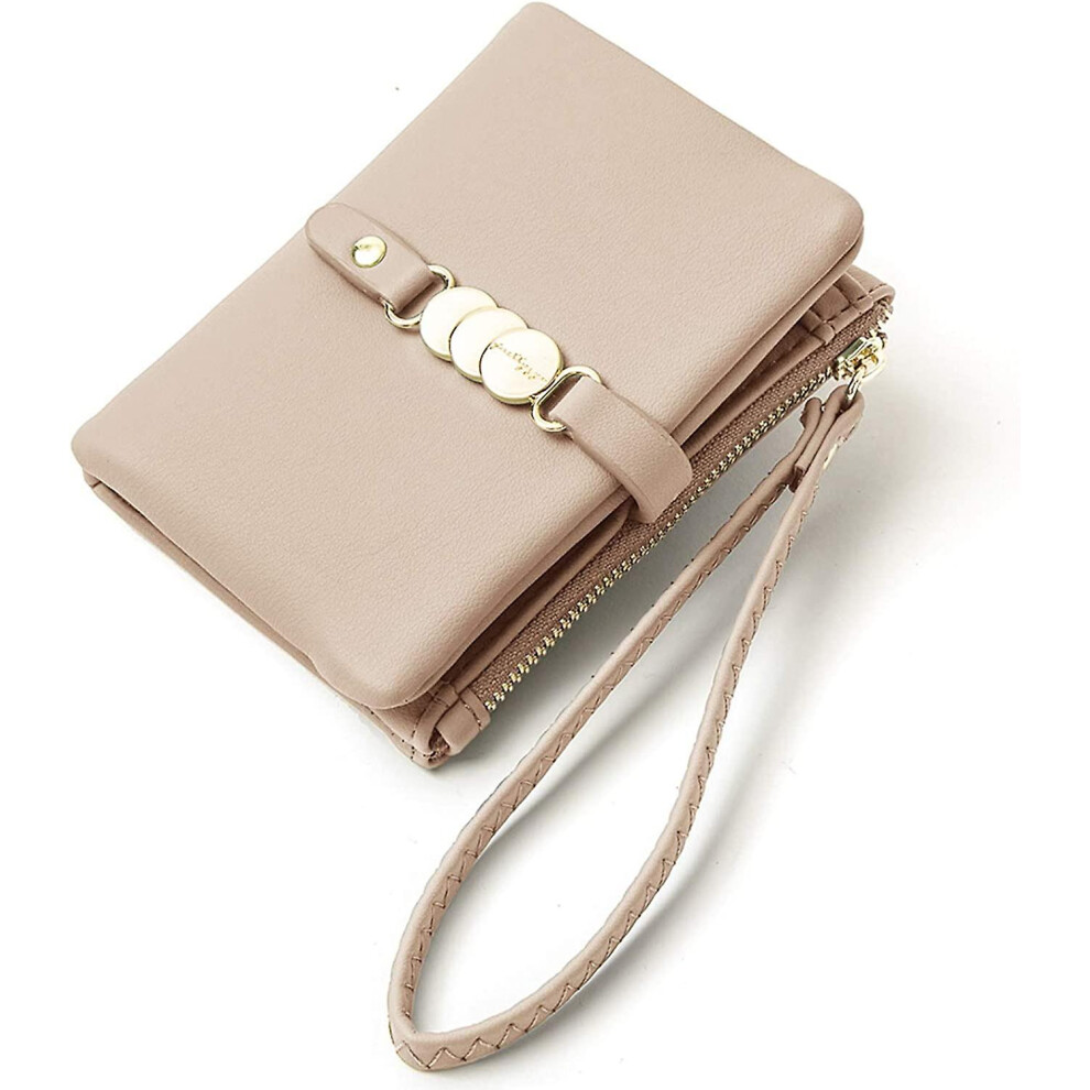 Konhill (As Show, One Size) Tool Bag Beige Women's Wallets Small Rfid Bifold Wristlet Ladies Wallets For Coin Purse With Hand Strap Cream