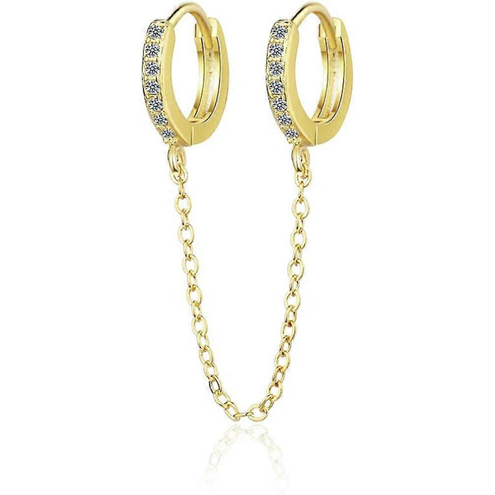 Konhill (As Show, One Size) Liangnv 925 Sterling Cuff Chain Double Huggie Earrings Wrap Earrings For Women Crawler Earrings B Silver