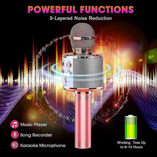 (As show, One size) Portable Bluetooth Karaoke Microphone With Led Disco Light 2
