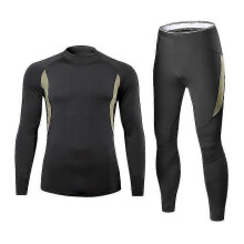 (S, One size) Men's Winter Warm Underwear Camouflage Set Long Sleeve Top Long Johns For Mountaineering Cycling#black