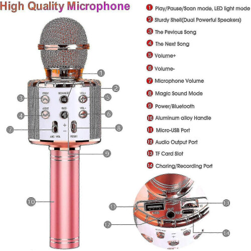 (As show, One size) Portable Bluetooth Karaoke Microphone With Led Disco Light 1