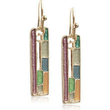 (236, One size) Heyone Unique Handmade Bohemian Enamel Vintage Silver Bar Dangle Earrings Chic Colorful Geometric Square Drop Earrings for Women Statement Jewelry