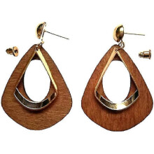(As show, One size) Wood Earrings Natural Wooden Teardrop Earrings Geometric Lightweight Drop Dangle Earrings for Women and Girls Ethnic Wood Drop Earrings Stainless Stee
