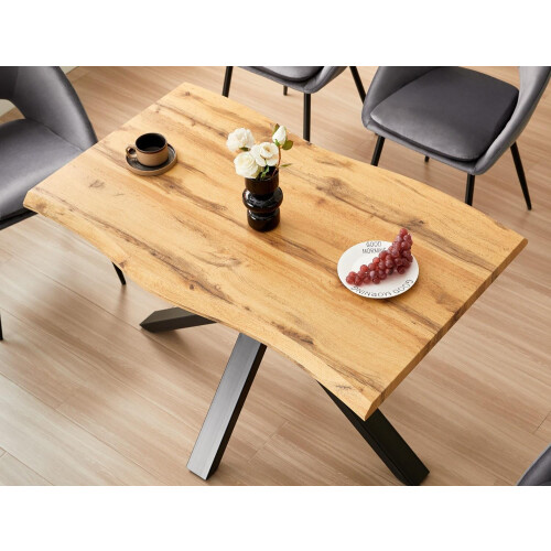 Durable Wooden Dining Table with X-Shaped Iron Legs