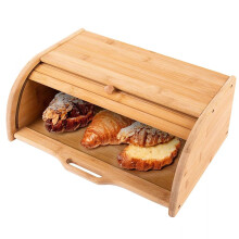 Kabalo Large Bamboo Bread Bin with Roll-Top Door – Keeps Bread Fresh, Stores Wraps & Buns, Space-Saving Kitchen Storage
