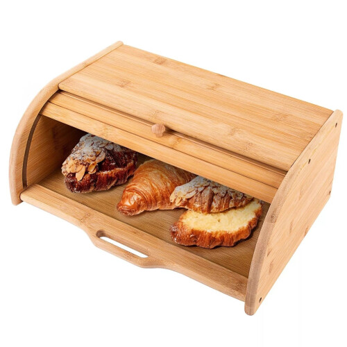 Kabalo Large Bamboo Bread Bin with Roll-Top Door – Keeps Bread Fresh, Stores Wraps & Buns, Space-Saving Kitchen Storage