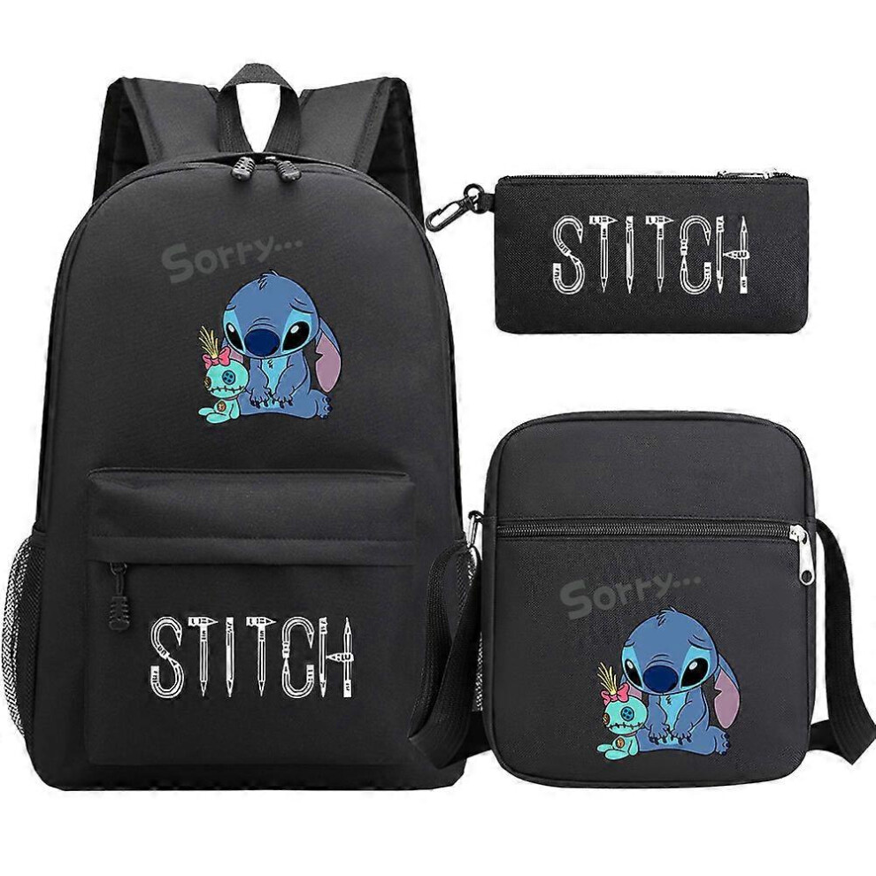(2, One size) 3pcs Disney Stitch Kids Backpack Set with Cartoon Stitch Print - Kindergarten Pencil Case, Boy Girl Shoulder Bag - Children Schoolbag Gi-image-OPC-PG8MB9N-NEW