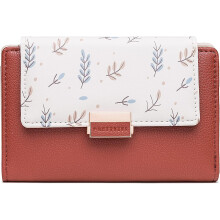 (As show, One size) Medium Length Caramel Color Pu Leather Rfid Blocking Flap Wallet Tool Bag Women's Large Capacity Card Holder Wallet