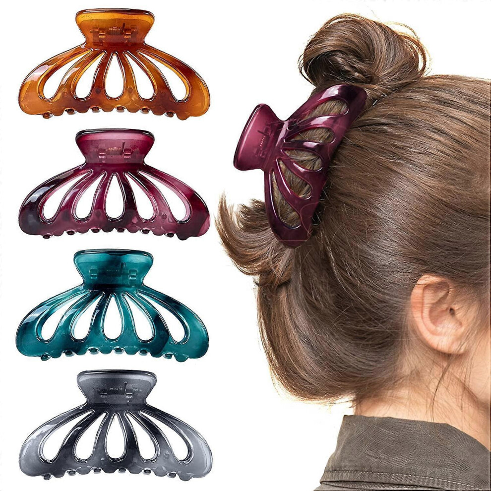 Konhill (As Show, One Size) 4Pcs Butterfly Claw Clips, 3.5 Inch Tortoise Shell Barrettes Hair Clips For Women Thick Hair, Nonslip Strong Holding Medium Hair S