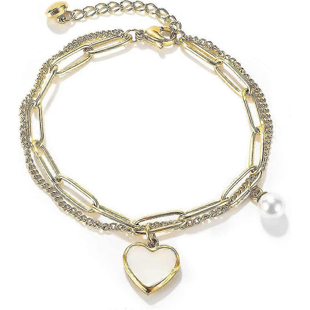Konhill (As Show, One Size) Ladies Bracelet Stainless Steel Bracelets With Heart Pendant Gift