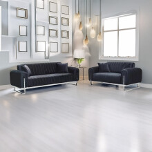 (Black) Arosa Plush Velvet 3+2 Sofa Set Black, Blue &amp; Grey