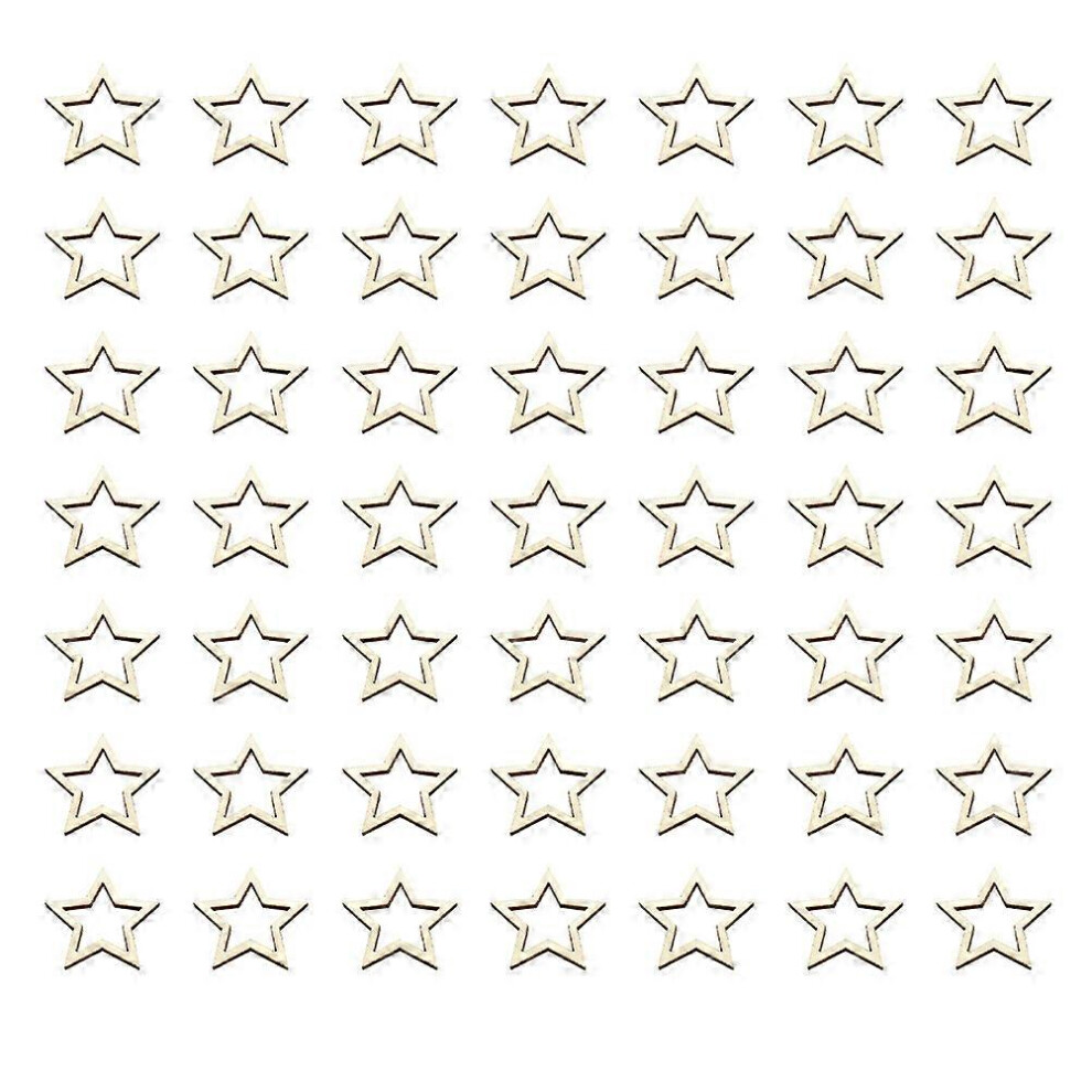 Kricely (As Show, One Size) 100 Pcs Five-Pointed Star Wood Slice Wooden Ornament Hollow Out Wood Chip