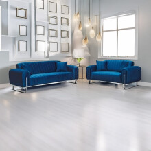 (Blue) Arosa Plush Velvet 3+2 Sofa Set Black, Blue & Grey