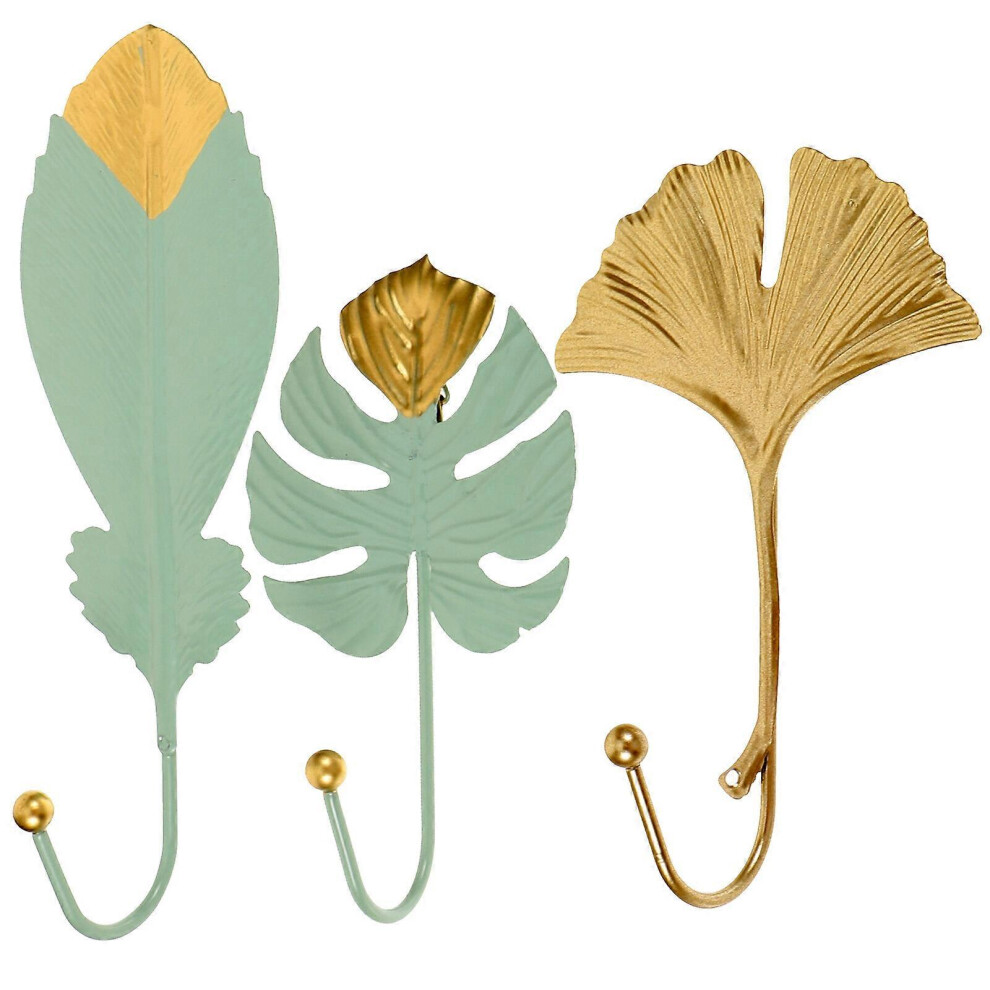 Kricely (As Show, One Size) 3Pcs Towel Hook Punch Free Hat Hook Leaf Shape Decorative Hook Supply For Wall