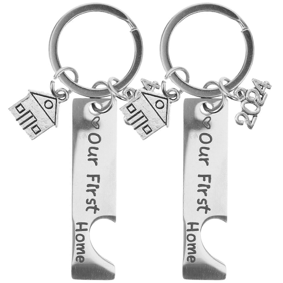 Kricely (As Show, One Size) 2Pcs House Pendant Keychains Housewarming Keychain Decorative Keychain Metal Keychain
