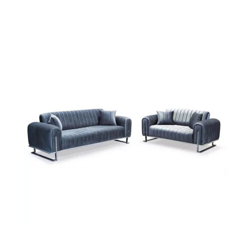 (Grey) Arosa Plush Velvet 3+2 Sofa Set Black, Blue & Grey 2