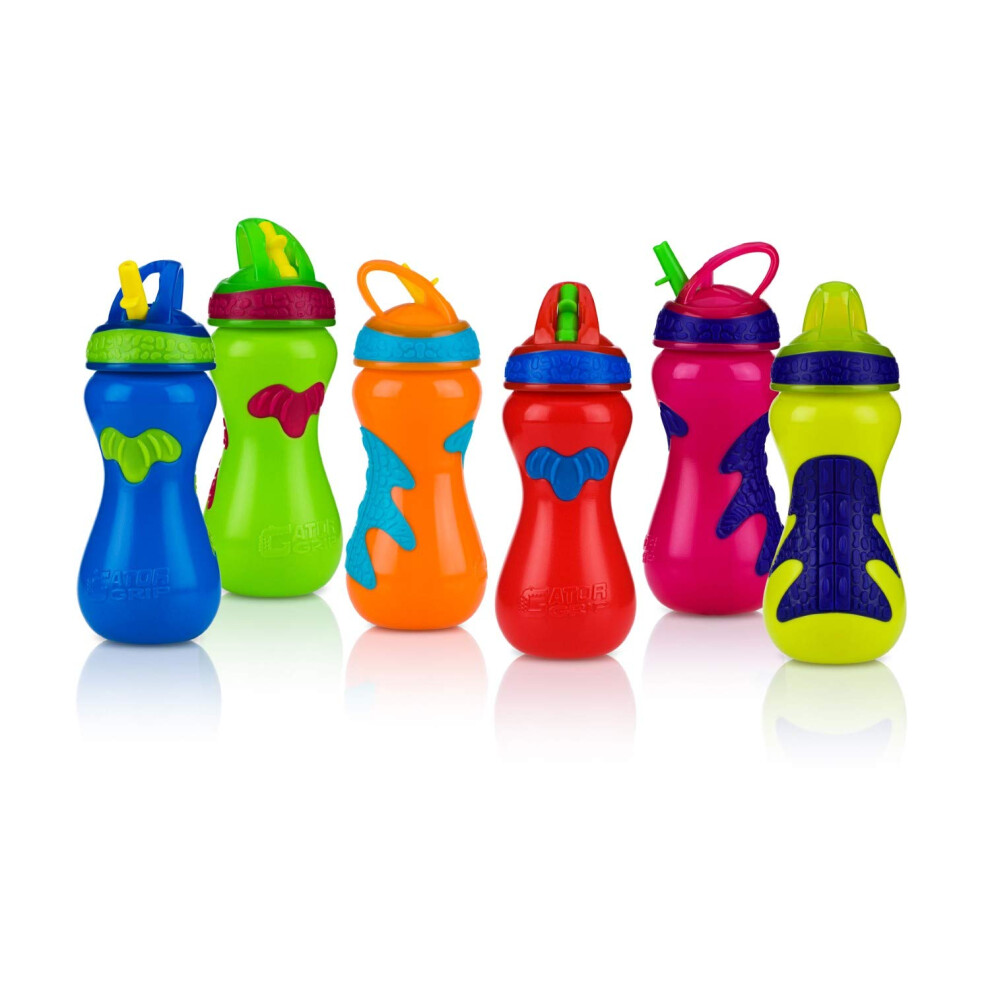 Nuby Flip-It Top Gator Grip Plastic Sipper, 15 Ounce, Colors May Vary