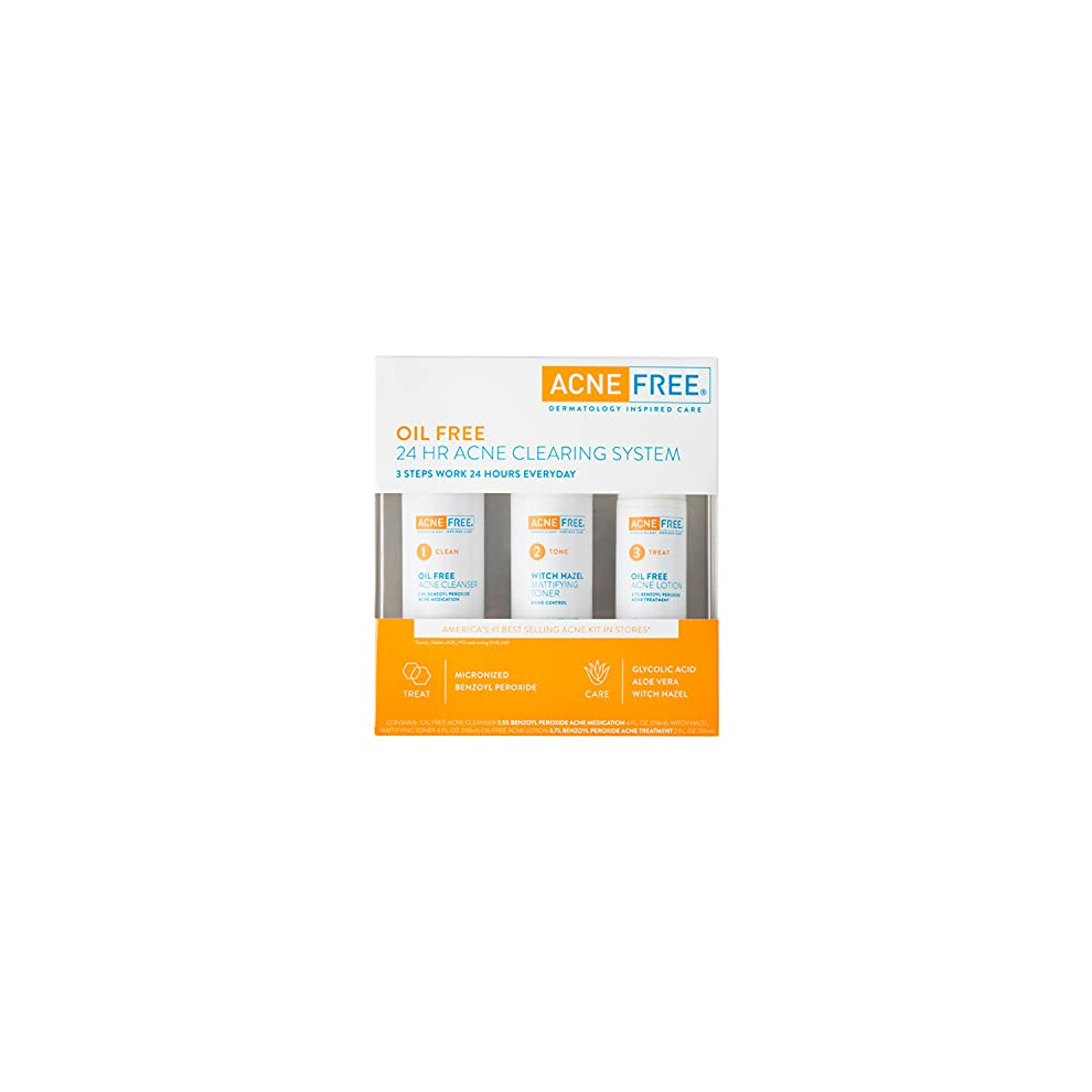 Acne Free 3 Step 24 Hour Acne Treatment Kit  Clearing System W Oil Fr