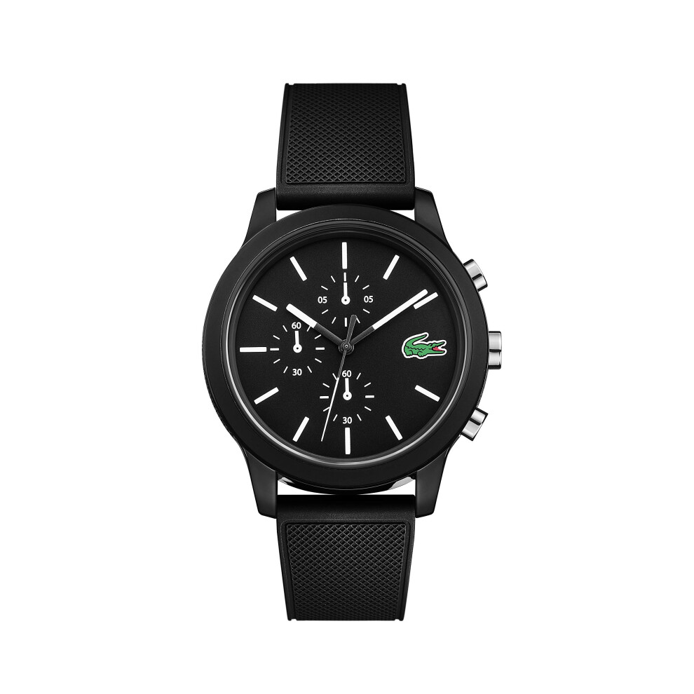 Lacoste 12.12 Men's Quartz Chronograph Black Tr90 Case Watch with Black Silicone Rubber Strap (Model: 2010972)