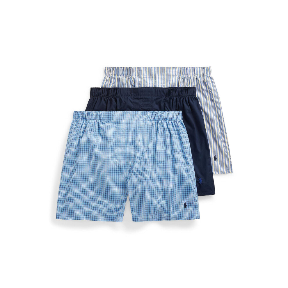 POLO RALPH LAUREN Men's Classic Fit Woven Cotton Boxers, Rimini Stripe/Cruise Navy, Muller Plaid/Cruise Navy, Cruise Navy/Sporting Royal, Medium