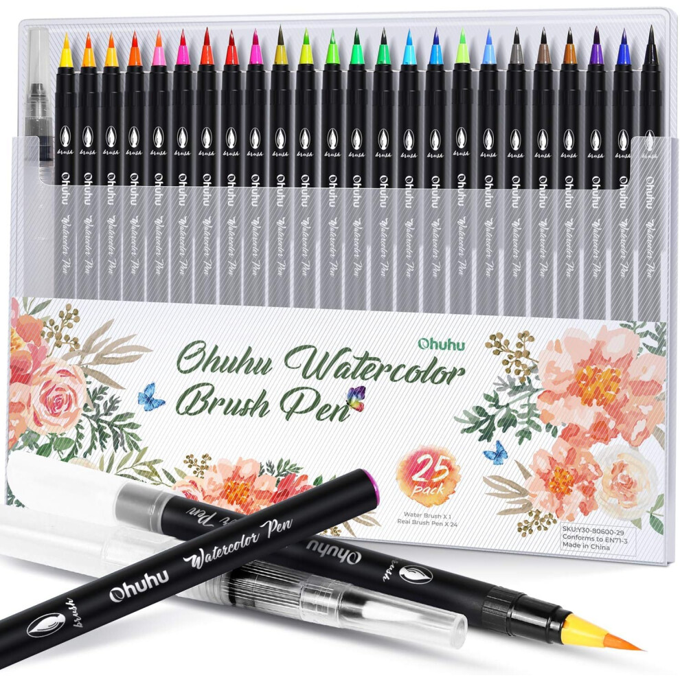 Professional Watercolor Brush Markers Pen 24 Colors of Ohuhu  Water Based Drawing Marker Brushes W/A Blending Aqua Pen  Water Soluble for Adult Colori