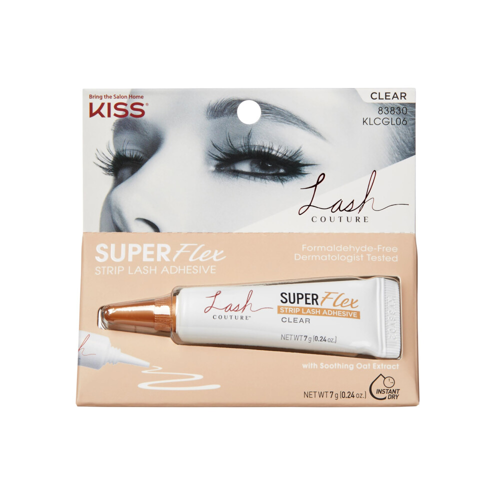 KISS Lash Couture Clear Latex Strip Lash Adhesive with Soothing Oat Extract  Precision Control Nozzle  Dermatologist Tested  Contact Lens Friendly  Fo
