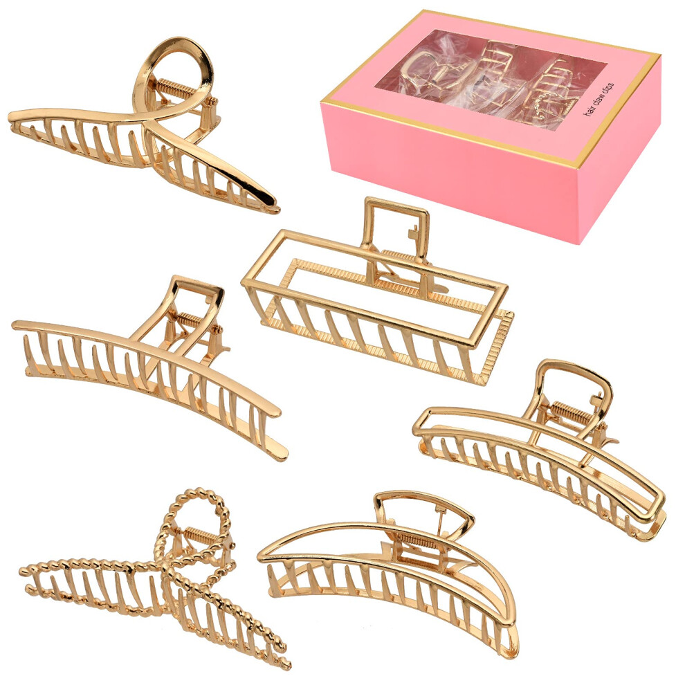 LUKACY 6 Pack Large Metal Hair Claw Clips - 4 Inch Big gold hair clips,Perfect Jaw hair clamps for Women and Thinner,Thick hair styling,Strong Hold H