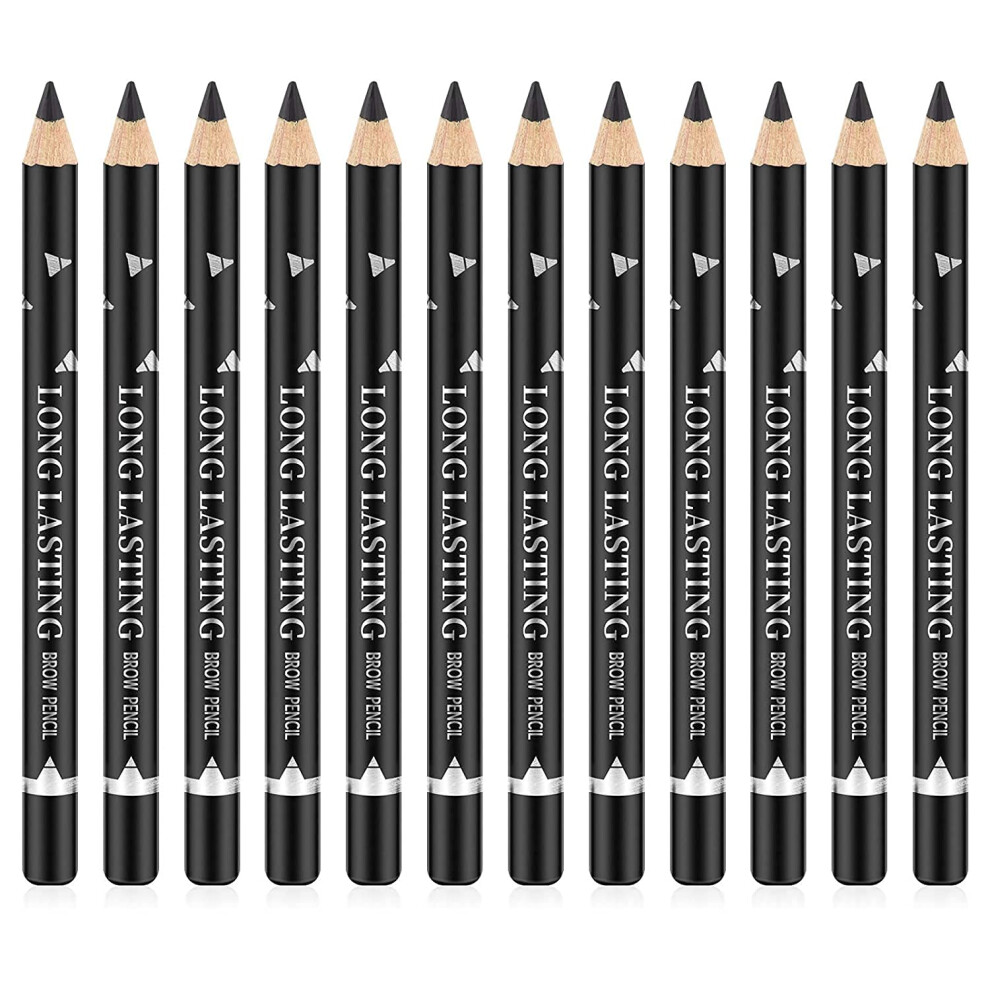 Go Ho 12 PCS Black Eyebrow Eyeliner Pencils Makeup Pen Sweatproof Eye Brow Pencil Black Long-lasting Nice Color Eye Brow Gel Pen Makeup Brow