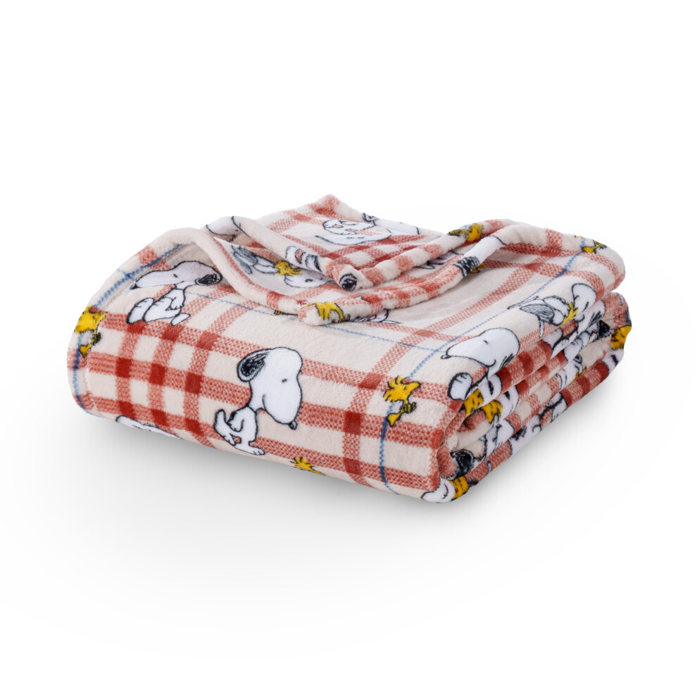 Berkshire Blanket Peanuts VelvetLoft Cute Character Snoopy Plush Throw Blanket,Peanuts Snoopy and Woodstock Wood Holiday Plaid,Throw 55 in x 70 in (O