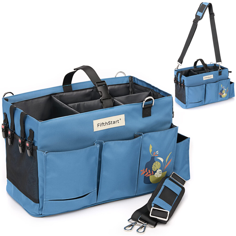 FifthStart Multiuse Cleaning Caddy with Waist & Shoulder Strap - Diaper Caddy - 9 Pockets & Easily Cleaned - Easy Clean Beach bag with Mesh Base & Adj
