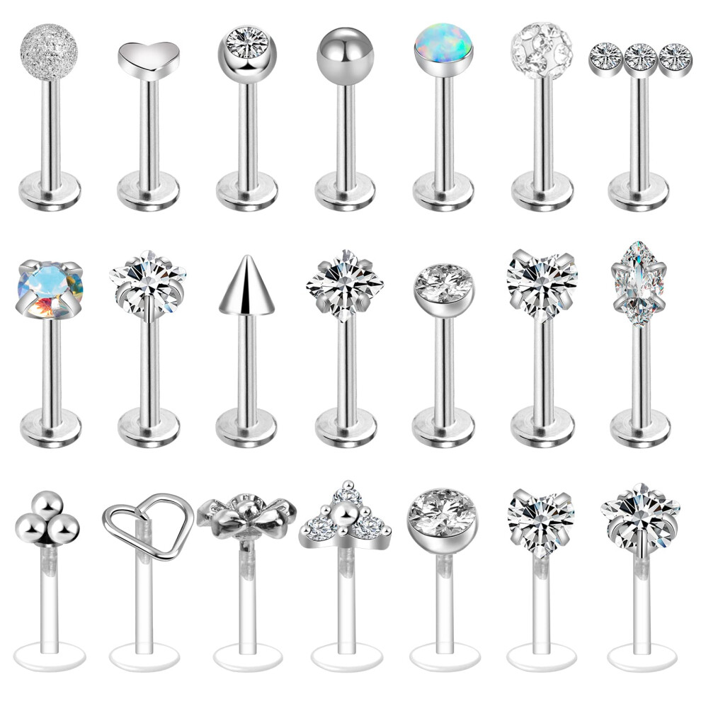 ONESING 21 Pcs 16G Tragus Earrings for Women Tragus Jewelry Cartilage Earring Tragus Earrings Studs Labret Jewelry Piercing Barbell Lip Studs Stainle